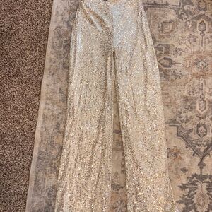 Aakaa Silver Sequin Wide Leg Pants